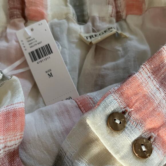 Anthropologie Tregene 100% Linen Maxi Skirt Vertical Stripes Button Down Size M - Picture 5 of 8